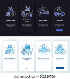 Crisis onboarding mobile app page screen. Climate change neglation walkthrough 3 steps graphic instructions with concepts. UI, UX, GUI vector template with linear night and day mode illustrations