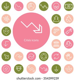 crisis outline, thin, flat, digital icon set for web and mobile