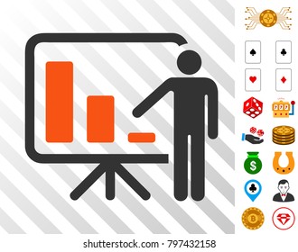 Crisis Reporting Person pictograph with bonus casino images. Vector illustration style is flat iconic symbols. Designed for casino gui.
