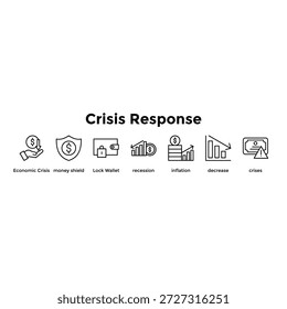 Crisis Response Banner Web-Symbol Vektorgrafik Konzept für Wirtschaftskrise, Geldschild, Lock Wallet, Rezession, Inflation, Rückgang, Krisen