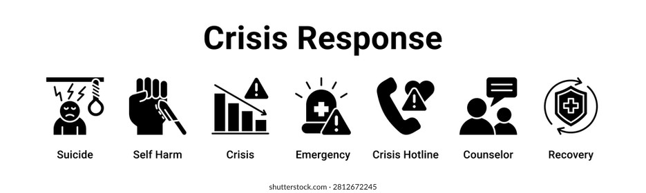 Crisis Response web banner icon vector illustration concept for medical with icon of Suicide, Self Harm, Crisis, Emergency, Crisis Hotline.