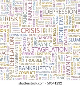 CRISIS. Seamless vector background. Illustration with different association terms.