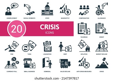 Crisis Set Icon. Contains Crisis Illustrations Such As Social Payments, Bankruptcy, Allowance And More.