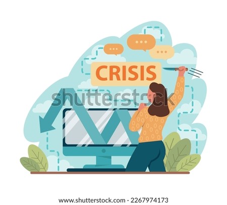 Crisis set. Office worker facing financial instability and profit decline. Challenges in maintaining wealth and profit. Crisis management and strategic financial planning. Flat vector illustration