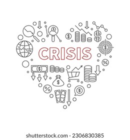Crisis vector concept heart shaped banner. Economy Recession and Business minimal illustration