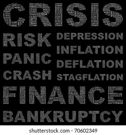 CRISIS. Word association. Illustration with different association terms.