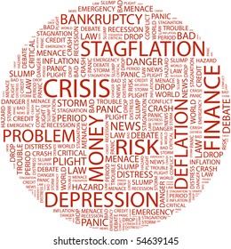 CRISIS. Word collage on white background. Vector illustration.