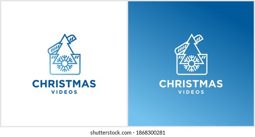 crismas video icon sign signifier  vector spruce logo design x mas tree character snowball snowflake celebration vector