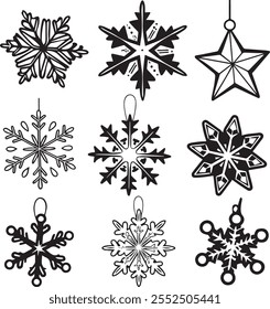 CrismastMerry Christmas and New Year festive design with border made of beautiful snoflakes in modern line art style.