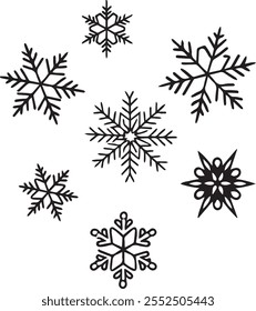 CrismastMerry Christmas and New Year festive design with border made of beautiful snoflakes in modern line art style.