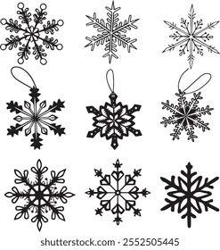 CrismastMerry Christmas and New Year festive design with border made of beautiful snoflakes in modern line art style.