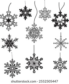 CrismastMerry Christmas and New Year festive design with border made of beautiful snoflakes in modern line art style.