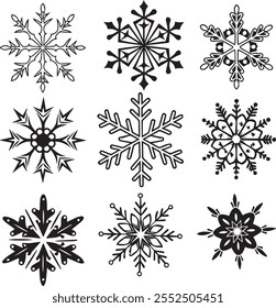 CrismastMerry Christmas and New Year festive design with border made of beautiful snoflakes in modern line art style.