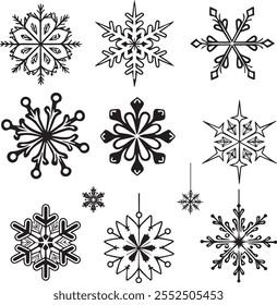 CrismastMerry Christmas and New Year festive design with border made of beautiful snoflakes in modern line art style.