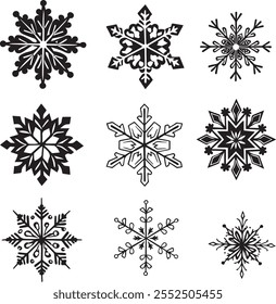 CrismastMerry Christmas and New Year festive design with border made of beautiful snoflakes in modern line art style.