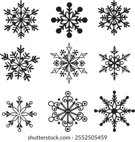 CrismastMerry Christmas and New Year festive design with border made of beautiful snoflakes in modern line art style.