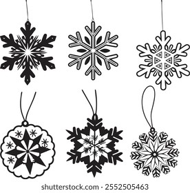 CrismastMerry Christmas and New Year festive design with border made of beautiful snoflakes in modern line art style.