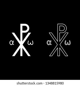 Crismon symbol Cross monogram Xi Hi Ro Konstantin Symbol Saint Pastor sign Religious cross Alfa Omega icon set white color vector illustration flat style simple image