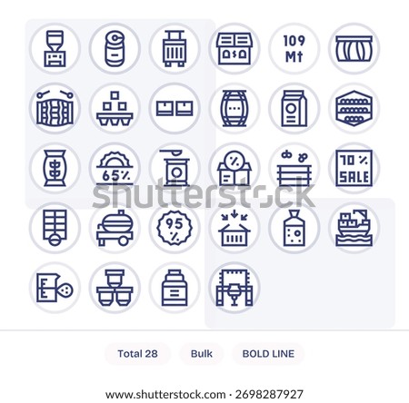 A crisp, adaptable set of 28 Bold Line icons capturing Bulk, designed for readability.