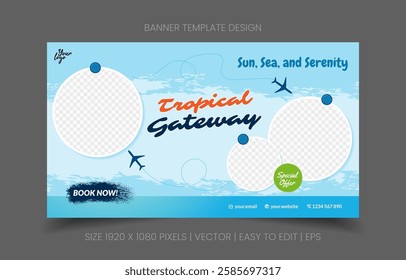 crisp banner abstract background for travel agency promotion with image replacement easy to edit perfect for vacation marketing 