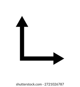Uma seta preta em forma de L nítida apontando para cima e para a direita em um plano de fundo branco limpo. Ideal para mostrar progresso, crescimento ou um novo caminho adiante no design.