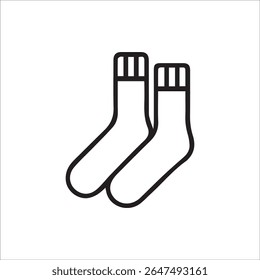 Um ícone de contorno preto nítido com um par de meias sobre um fundo branco. Este versátil gráfico vetorial é perfeito para web design.