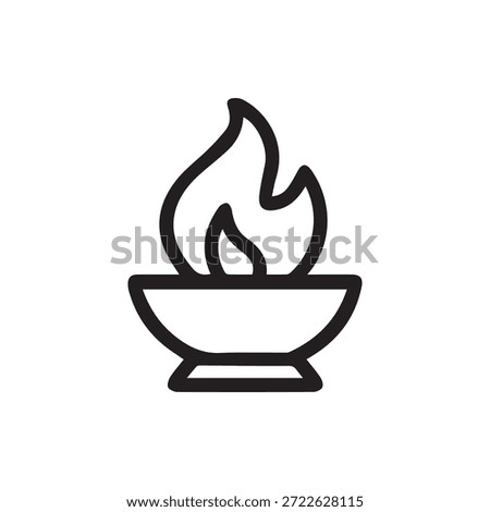 A crisp black outline icon of a flame in a bowl, perfect for symbols of light, warmth, spirituality, or competition and triumph.