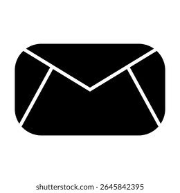 Silhueta preta nítida de um envelope, um símbolo universal para comunicação, e-mail e mensagens. Simples eficaz para interfaces digitais, designs de papelaria ou transporte de contato e correspondência