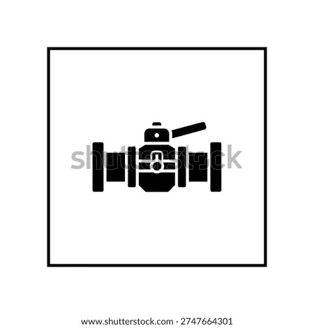 A crisp black vector icon of a ball valve, perfect for plumbing and industrial diagrams. This minimalist graphic represents fluid control clearly, offering professional communication.