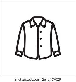 Um ícone de vetor de contorno preto e branco nítido que representa uma camisa de botão de manga comprida clássica, perfeita para designs de moda, roupas ou comércio eletrônico.