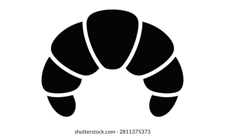A crisp black and white vector illustration showing a classic croissant shape set against a stark white background designed for use in professional food menus or bakery brand identity projects as a simple and elegant symbol of French culinary art
