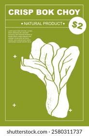 Crisp bok choy. Set of posters of vegetables in a abstract draw design. Label or poster, price tag. Simple, flat design. Patterns and backgrounds. Perfect for poster, cover, banner.