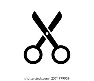 Crisp, bold black silhouette of scissors on white background.  Perfect for websites, apps, or print designs needing a simple, versatile cutedit symbol.  Clean lines ensure readability at any size.