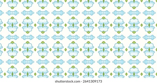 Crisp and cheerful blue cloud pattern on white background evokes a fresh, whimsical vibe for fabric or paper.