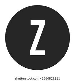 Crisp and clean white letter Z centered on a black circular background. Perfect for striking logos and graphic designs with high contrast.