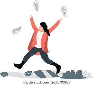 No abraço crocante do outono, uma menina se delicia com as folhas salientes, luz solar dourada e o aroma de tempero de abóbora. Ela dança em meio à tela da natureza, apreciando a beleza efêmera da estação.