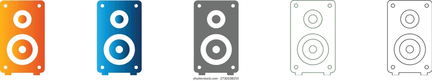 Um ícone de alto-falante de áudio de design plano e nítido, representando a tecnologia de som. Gráfico vetorial isolado de um conjunto de ícones moderno, ideal para aplicativos de música.
