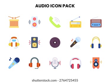 crisp Flat vector icons from Audio for interface design.