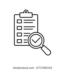 Um ícone de linha nítida representando a fase de teste e garantia de qualidade, perfeito para processos de pesquisa, inspeção e verificação.