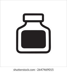 Um ícone preto nítido e minimalista de um frasco de tinta clássico. Ideal para projetos relacionados a escrita, arte, caligrafia, ou vintage papelaria e recipientes líquidos.