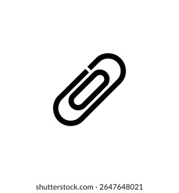 Uma ilustração em contorno preto nítida e minimalista exibe um clipe de papel isolado em um pano de fundo branco, perfeito para projetos de design gráfico, de escritório ou de papelaria que precisam de clareza.