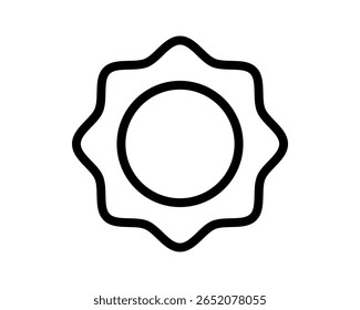Um ícone de arte moderna e nítida. Símbolo de sol simples com contorno ondulado, ideal para aplicativos meteorológicos, temas de verão ou design de interface. Elemento gráfico versátil limpo.
