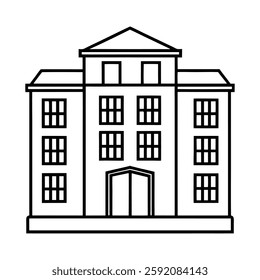 A crisp and modern line art vector icon of a building