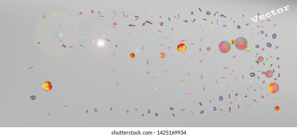 Crisp space and signs confetti. Background smooth. Signs colorific illustration. Ultra Wide background texture. Colorful cool abstraction. White neutral main theme.