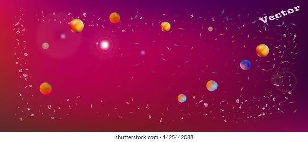 Crisp space and signs confetti. Background mesh. Professional colorific illustration. A new Ultra Wide collection background. Colorful pure abstraction. Gold colored.