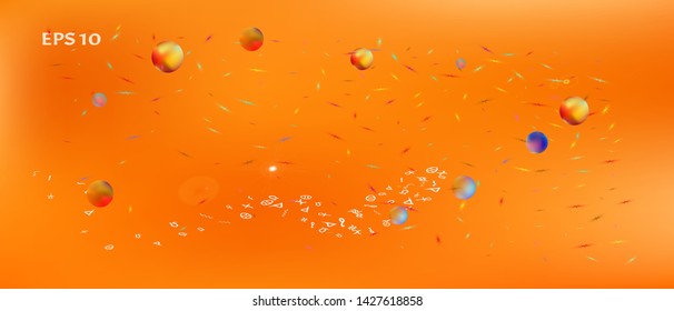 Crisp space and signs confetti. Background texture. Minimal colorific illustration. Ultra Wide background texture. Colorful pure abstraction. Orange red main theme.