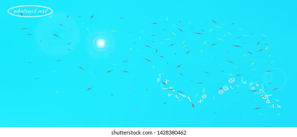 Crisp space and signs confetti. Background smooth. Usefull colorific illustration. Ultra Wide background texture. Colorful cool abstraction. Azure main theme.