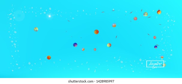 Crisp space and signs confetti. Background graphic. Liquid colorific illustration. Great - new Ultra Wide backgrounds. Colorful pure abstraction. Azure main theme.