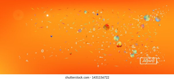 Crisp space and signs confetti. Background light. Colorful colorific illustration. A new Ultra Wide collection background. Colorful cool abstraction. Orange red main theme.