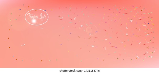 Crisp space and signs confetti. Background graphic. Colorful colorific illustration. The good Ultra Wide themed background illustration. Colorful cool abstraction. Coral main color.